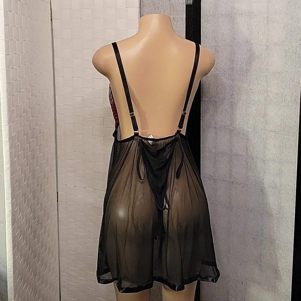 BRAND NEW SPREE INTIMATES BABYDOLL LINGERIE WOMEN WIDE STRAP HALTER NIG…